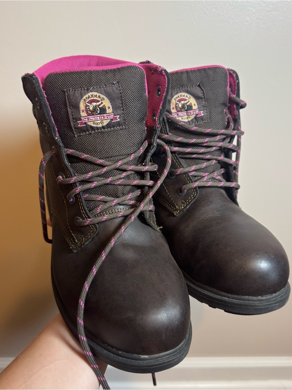 Brahma Women's Steel Toe Boots Sz 10 Lace Up  Work Safety ASTM Black Pink